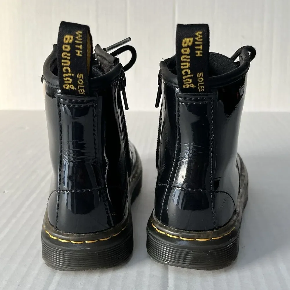 Dr. Martens Zavala J Combat Boots Patent Leather Zip Closure Unisex Kids Size 11